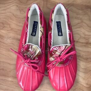 Sperry Pink/Plaid Trim Waterproof Rubber Boots